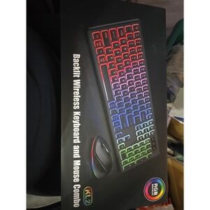 RGB Backlit KL2 Light up Rechargeable Wireless Keyboard‎ & Mouse Combo Set NIB